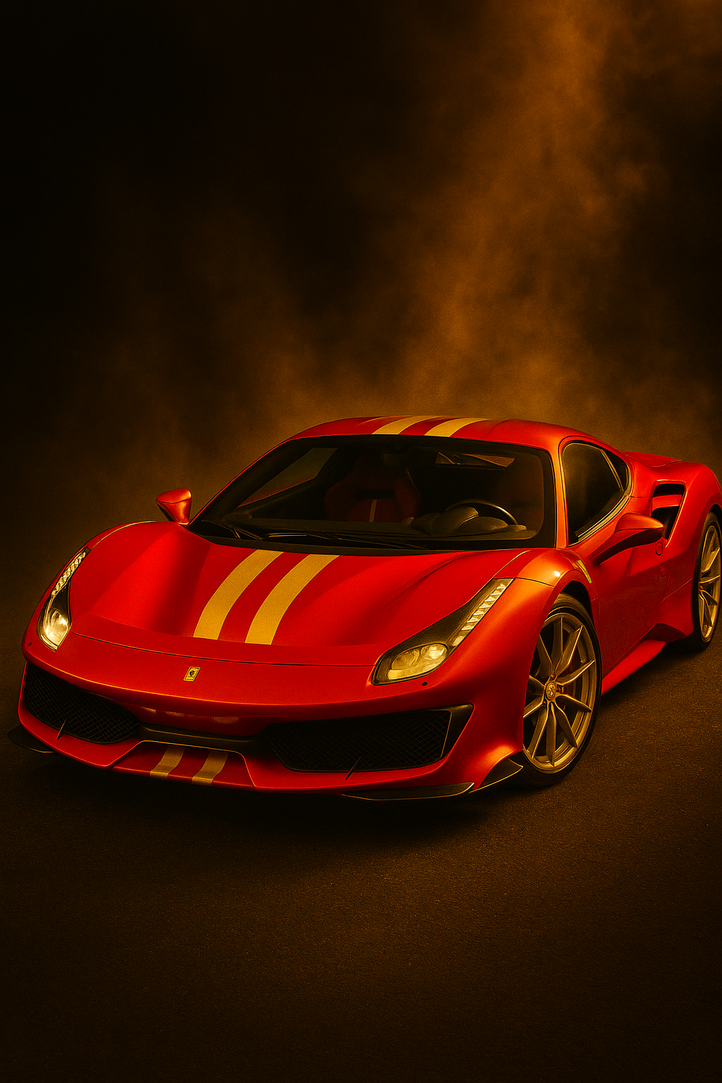Cinematic Ferrari race car in red and yellow smoke — symbolizing elite performance marketing